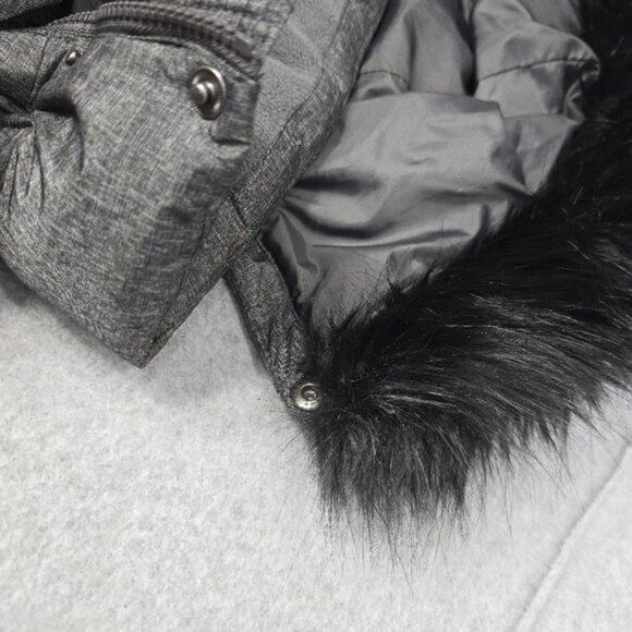 Lands' End Down Quilted Puffer Coat Jacket 3X Heathered Gray Hood Faux Fur - Picture 9 of 15